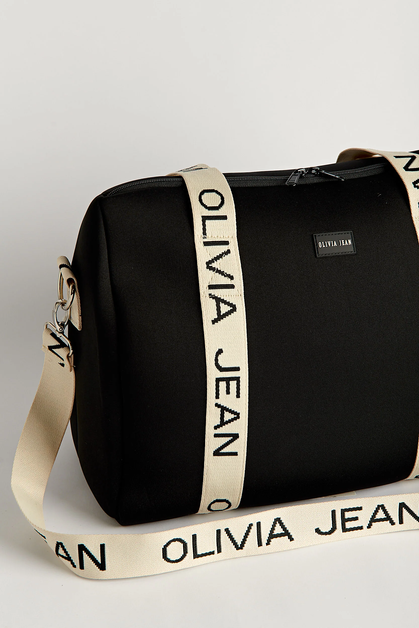 Hallie (Black/Cream) Weekender Neoprene Bag- With Zip Closure - Image 3