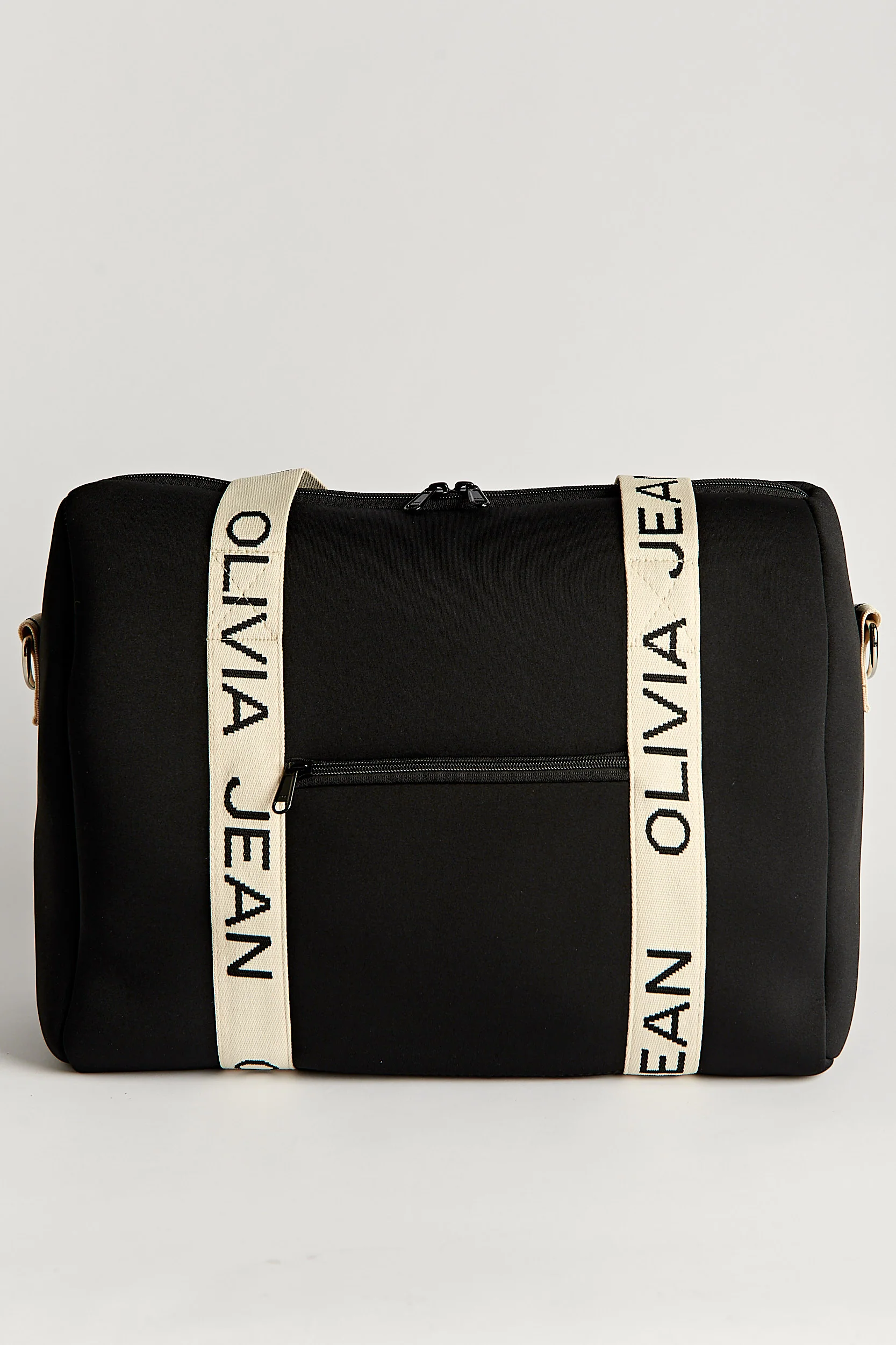 Hallie (Black/Cream) Weekender Neoprene Bag- With Zip Closure - Image 5