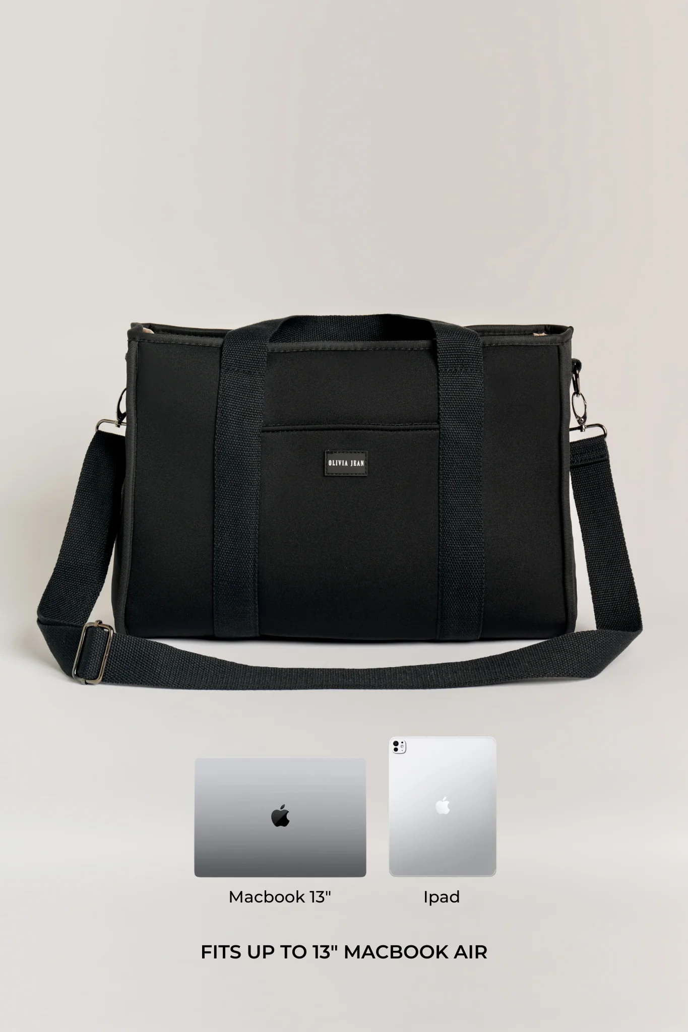 Rover (Black) Medium Neoprene Tote - With Zip Closure - Image 8