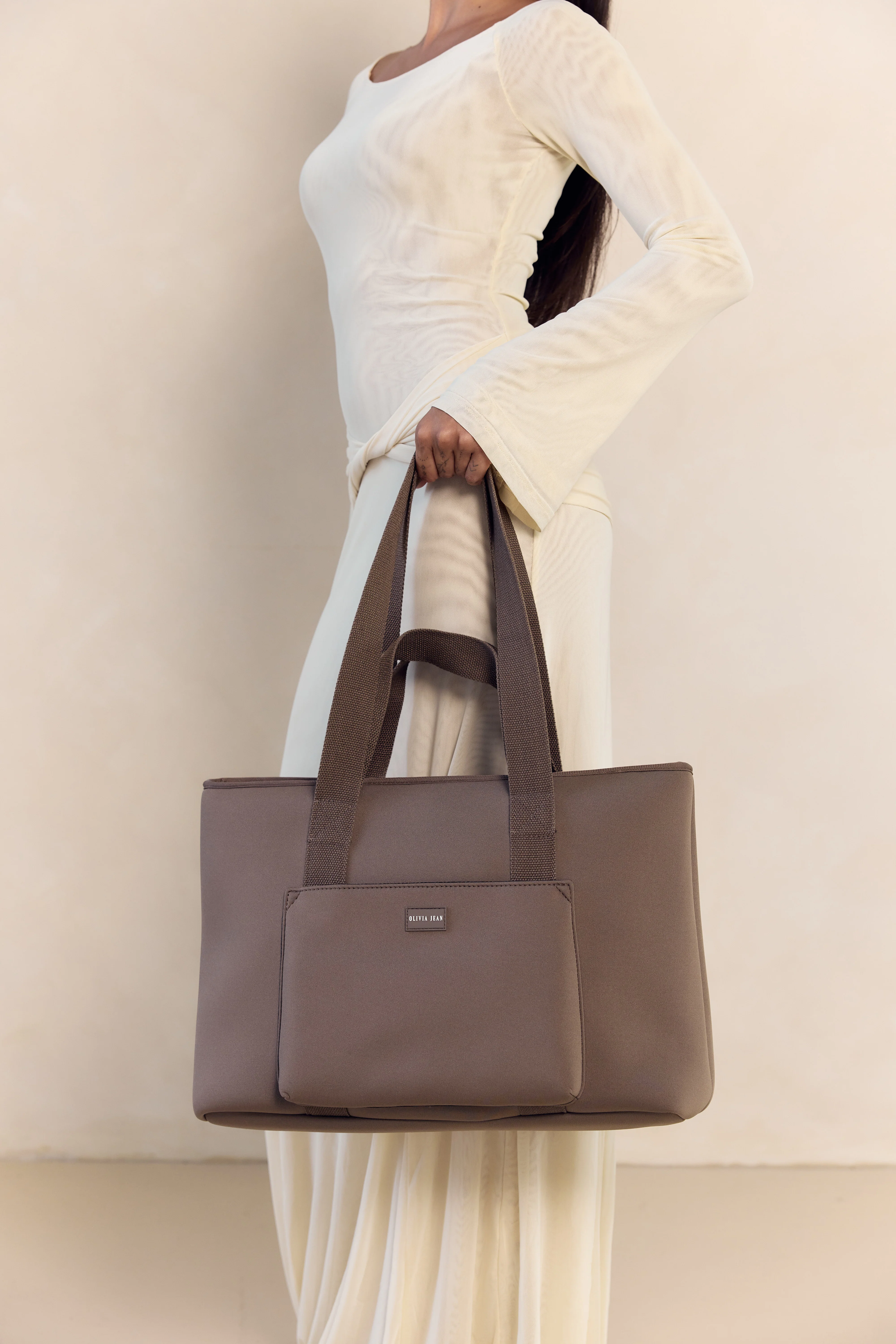 Rover (Taupe) Large Neoprene Tote - With Zip Closure - Image 6