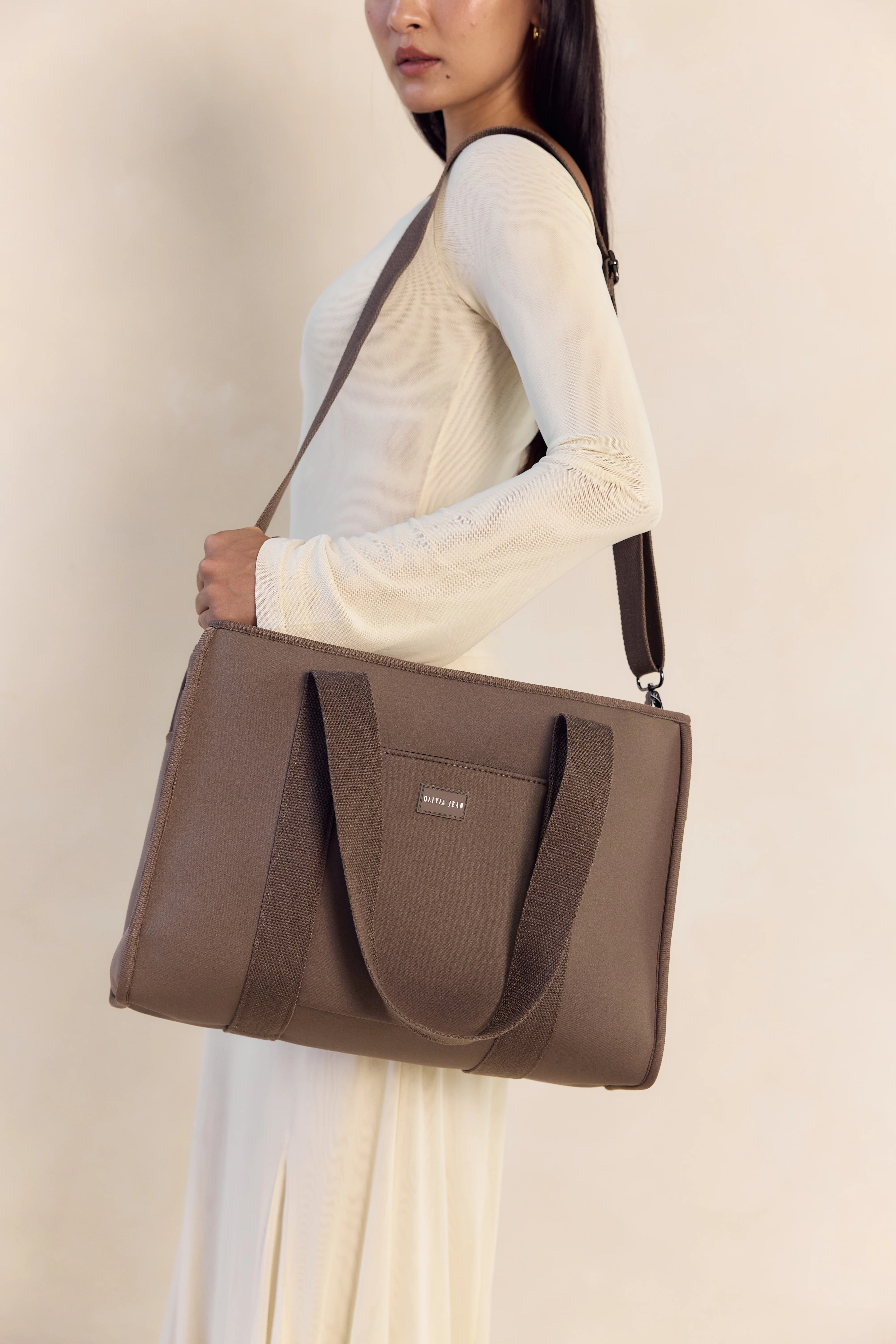 Rover (Taupe) Medium Neoprene Tote - With Zip Closure - Image 5